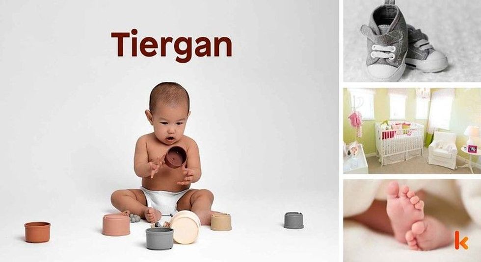 Baby name Tiergan - cute baby, booties, feet & baby mobile