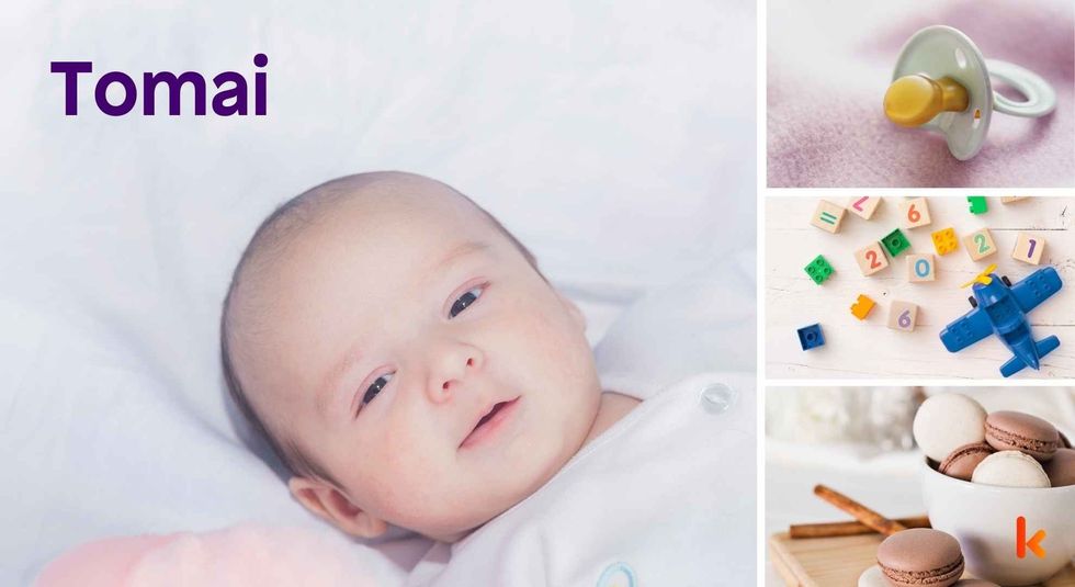 Baby name Tomai - cute baby, pacifier, toys and macarons