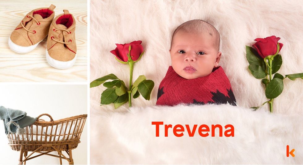 Baby name Trevena - cute baby, cradle, shoes