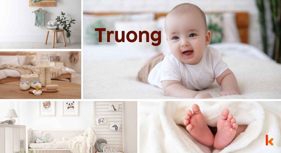 Baby name Truong - cute baby, feet, cradle, booties, room. 