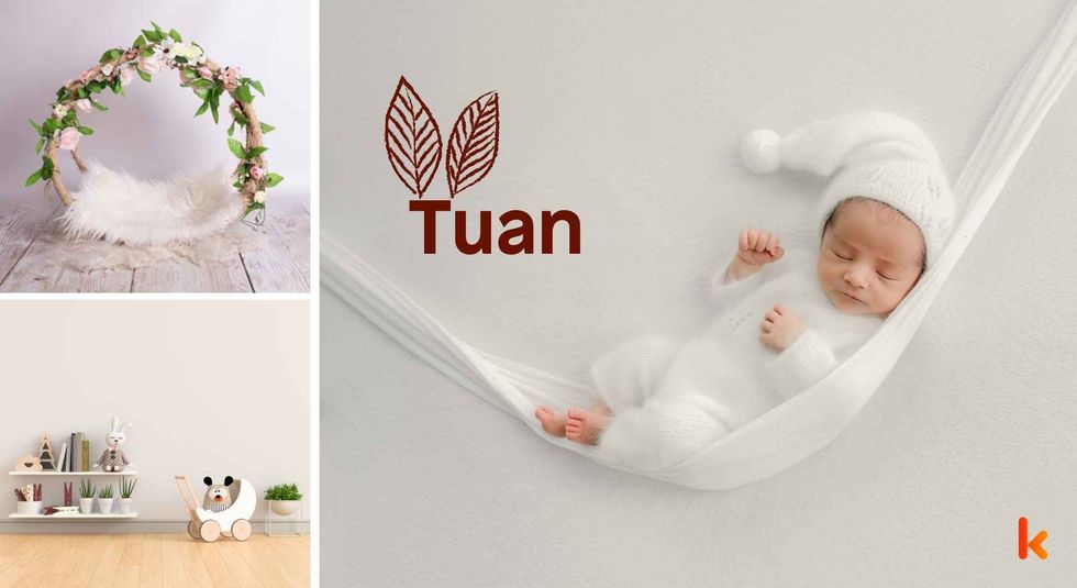 Baby name Tuan - cute baby, cradle, room.