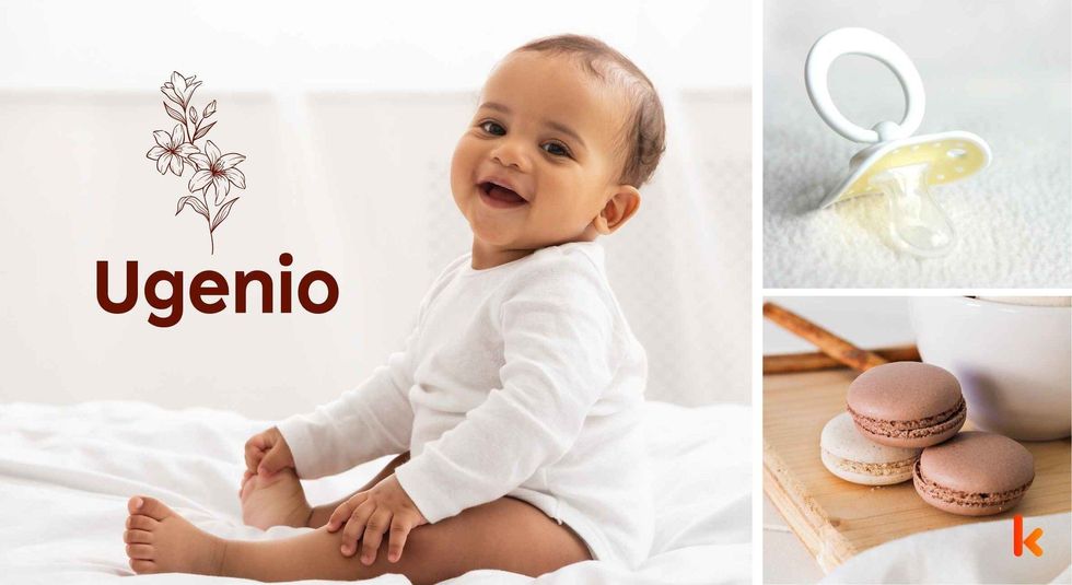 Baby name Ugenio - cute baby, pacifier & macarons