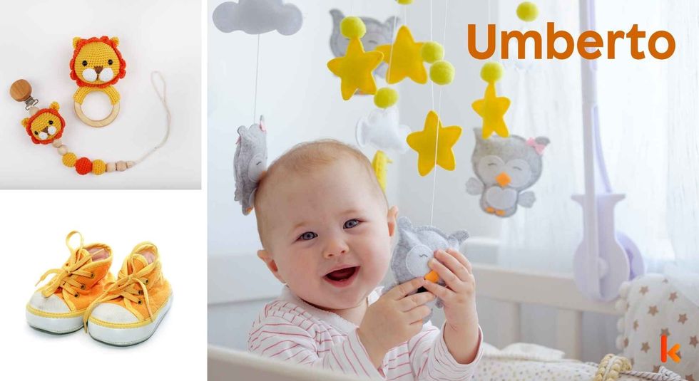 Baby Name Umberto - cute baby, shoes and toys.