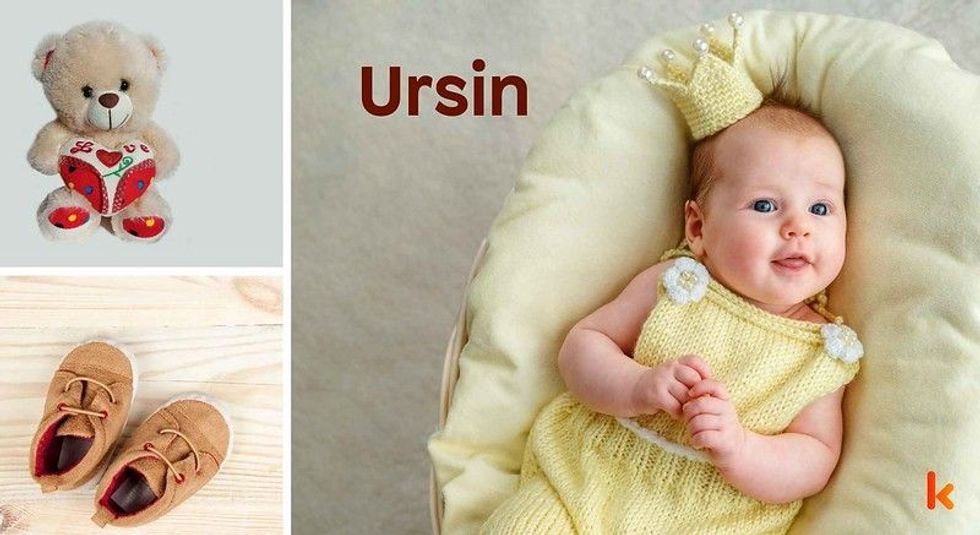 Baby Name Ursin - cute baby, flowers, dress, shoes and toys.
