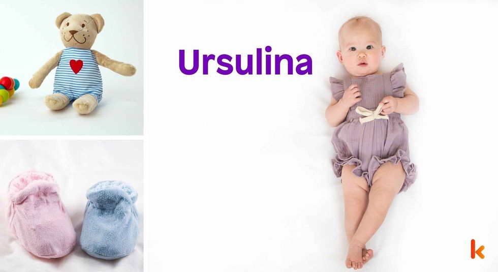 Baby Name Ursulina - cute baby, flowers, dress, shoes and toys.
