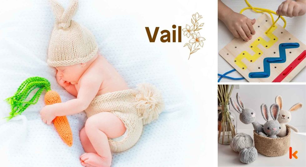 Baby name Vail- cute baby, crochet toys & wooden toy.