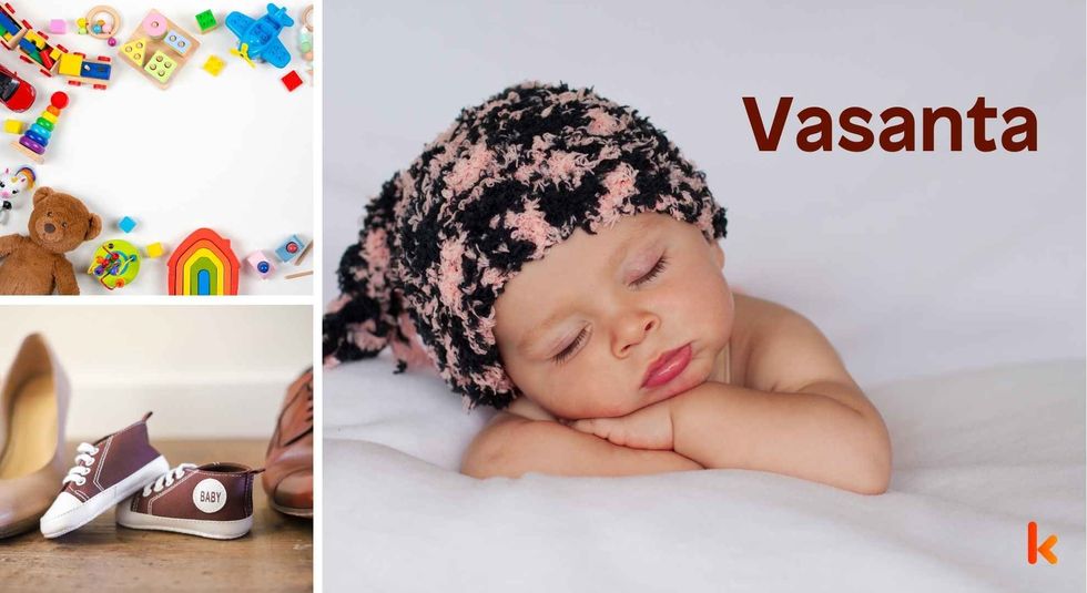 Baby Name Vasanta - cute baby, shoes and toys.