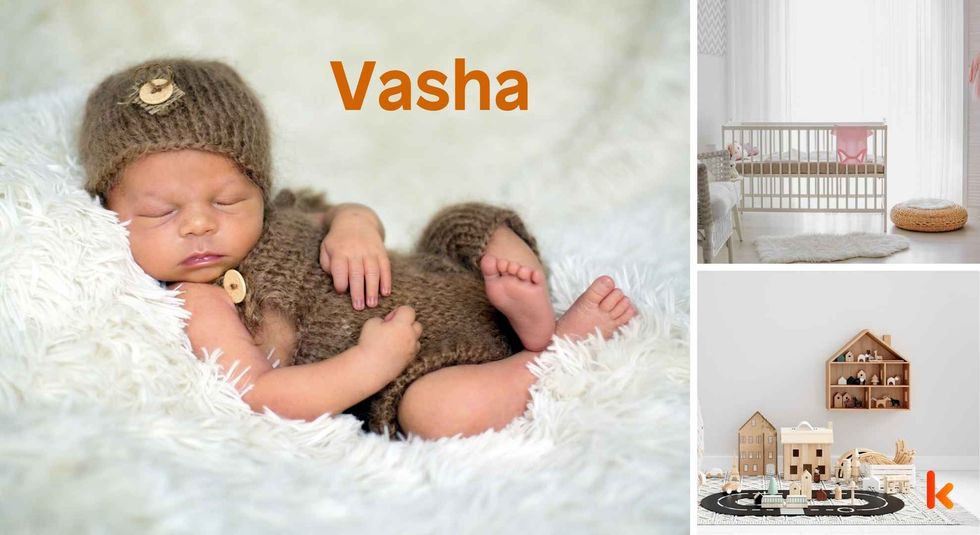 Baby name Vasha - cute baby, crib and toys