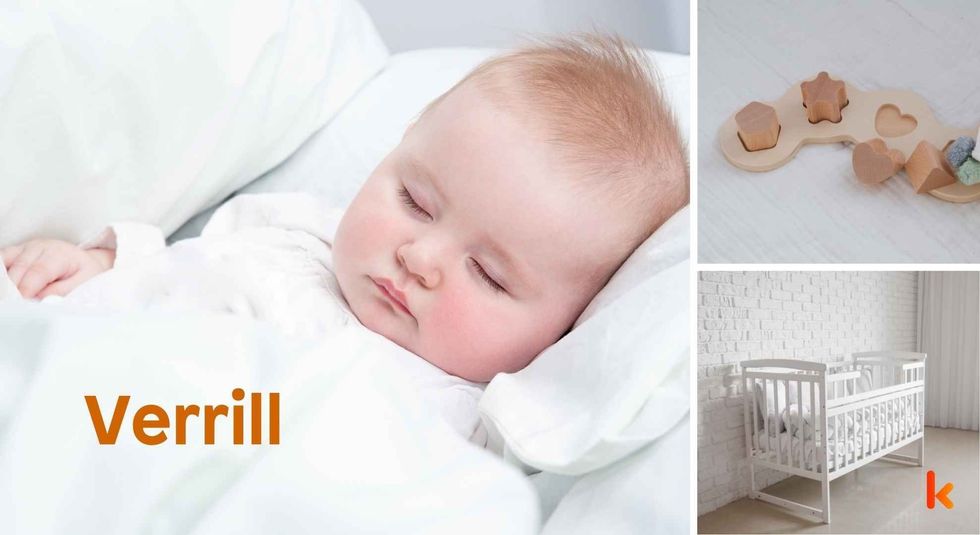 Baby name Verrill - cute baby, crib and toys