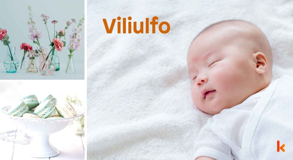 Baby name Viliulfo - cute baby, flowers, macarons