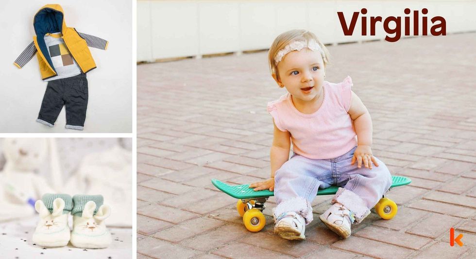 Baby Name Virgilia- cute baby, booties, clothes.