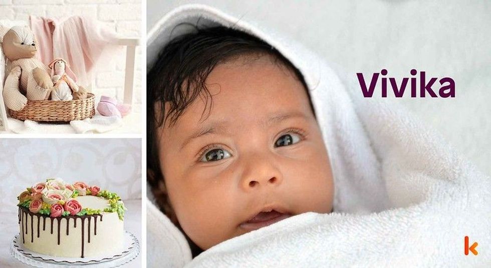 Baby Name Vivika - cute baby, toys, cake.