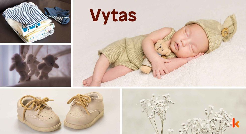 Baby Name Vytas - cute baby, flowers, dress, shoes and toys.