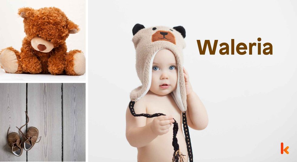 Baby Name Waleria - cute baby, flowers, shoes and toys.
