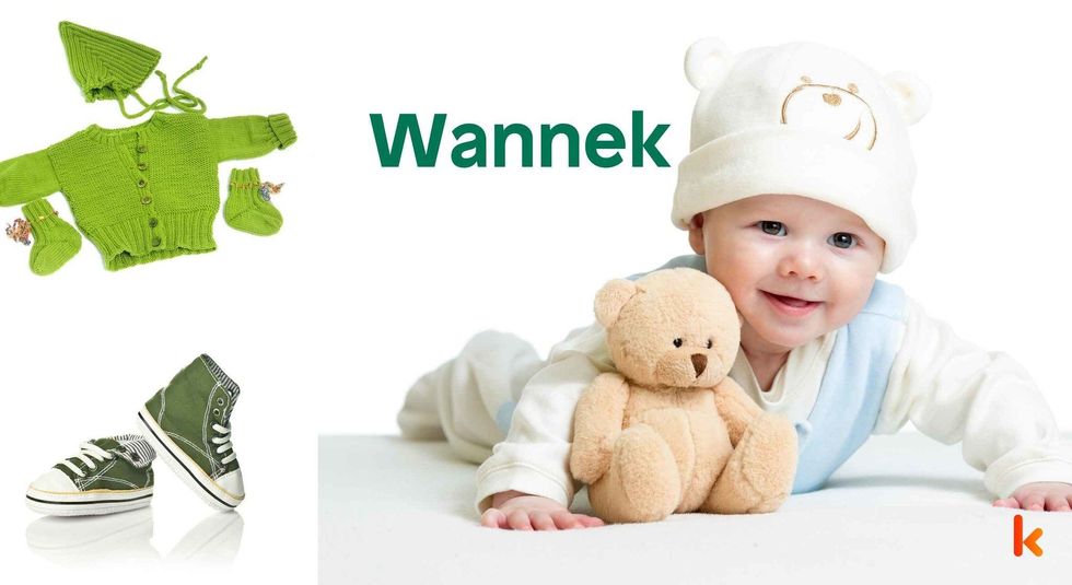 Baby Name Wannek - cute baby, flowers, dress, shoes and toys.