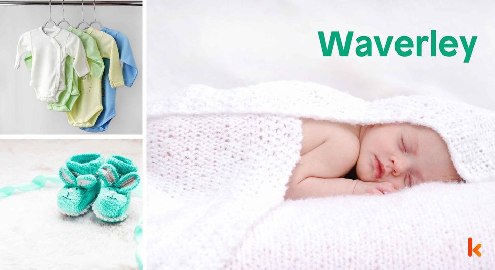 Baby Name Waverley - cute baby, flowers, dress, shoes and toys.