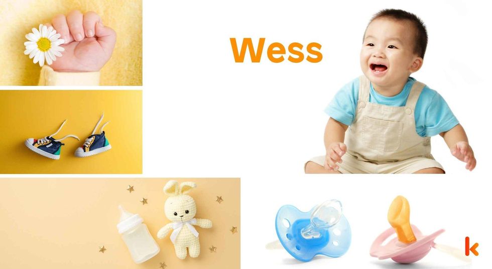 Baby Name Wess - cute baby, shoes, pacifier and toys.