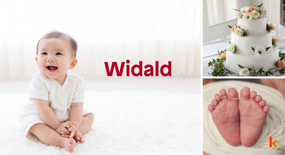 Baby name Widald - cute baby, feet, cake