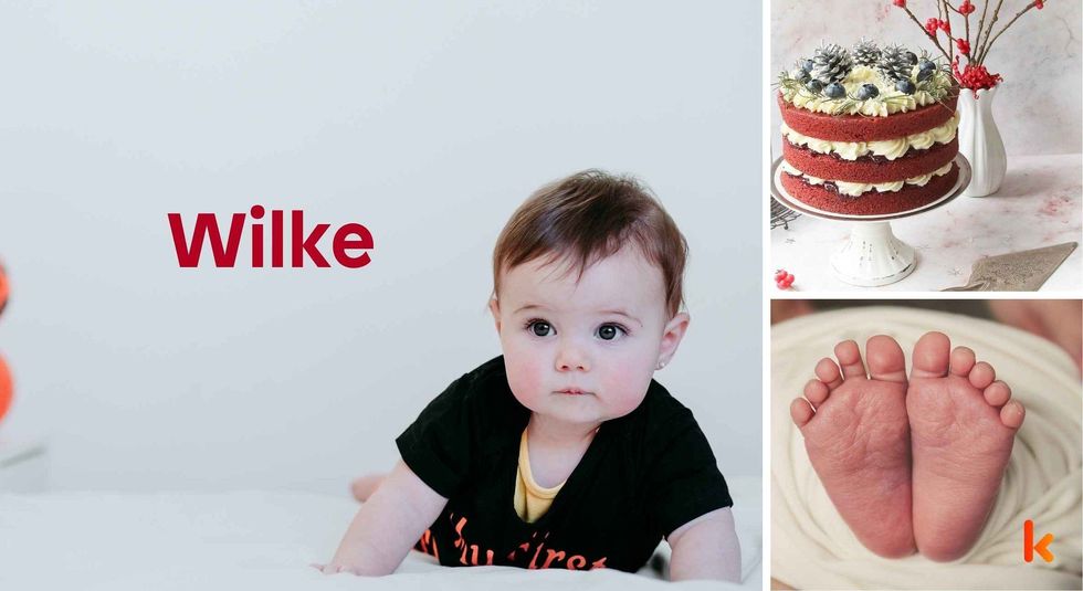 Baby name Wilke - cute baby, feet, cake.