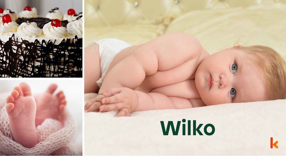 Baby name Wilko - cute baby, feet, cake.