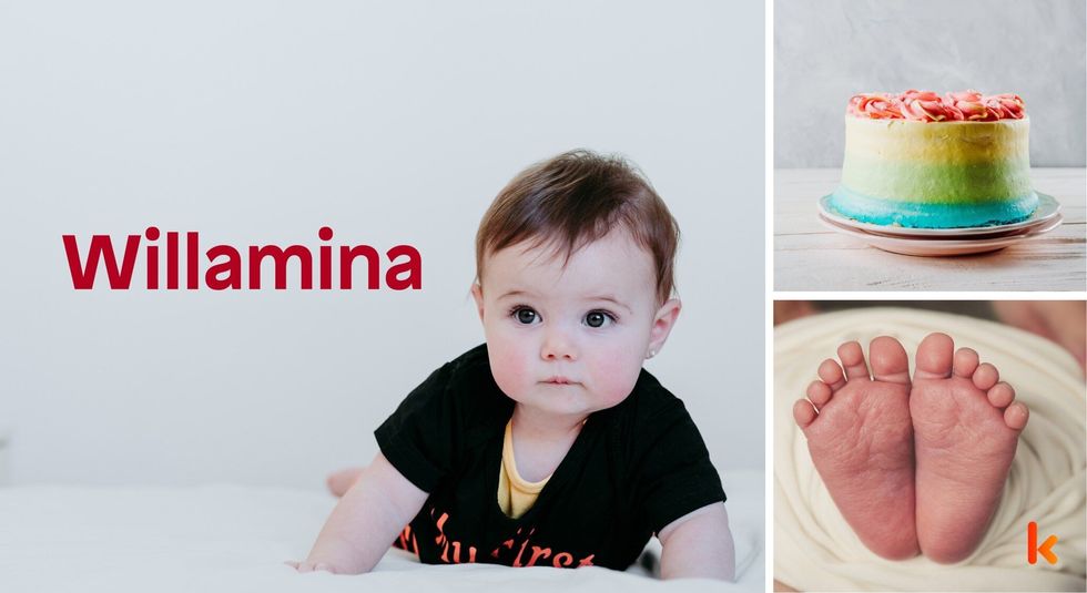 Baby name Willamina - cute baby, feet, cake.