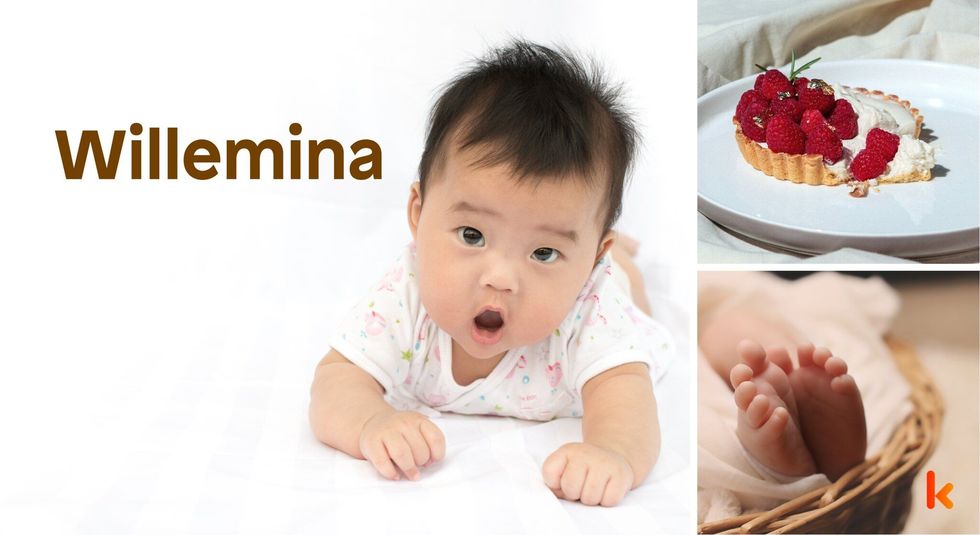 Baby name Willemina - cute baby, feet, cake.