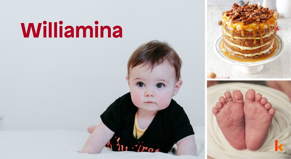 Baby name Williamina - cute baby, feet, cake.