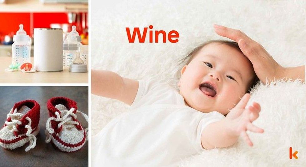 Baby Name Wine - cute baby, shoes and pacifier.