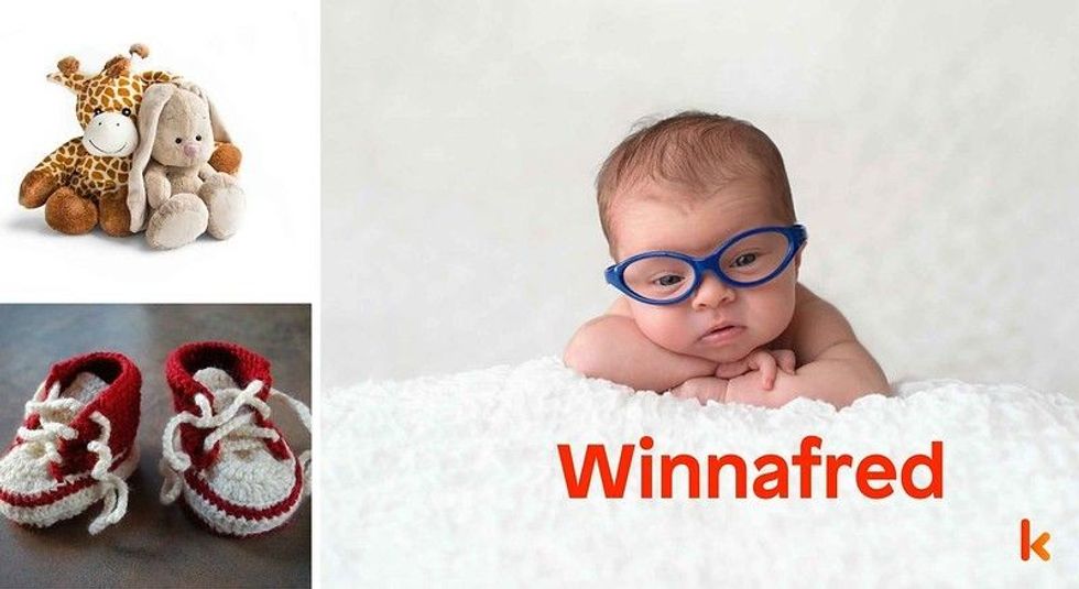 Baby Name Winnafred - cute baby, shoes and toys.