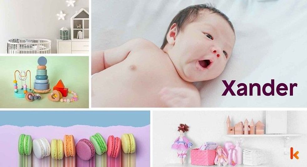 Baby Name Xander - cute baby, crib, macarons, accessories, toys