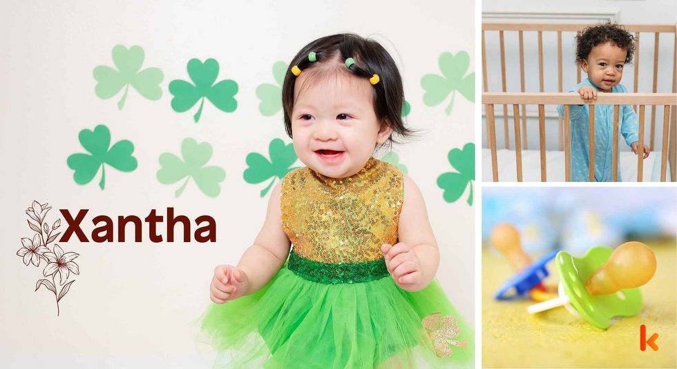 Baby name Xantha - cute baby, baby crib & pacifier