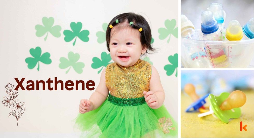 Baby name Xanthene - cute baby, bottle & pacifier