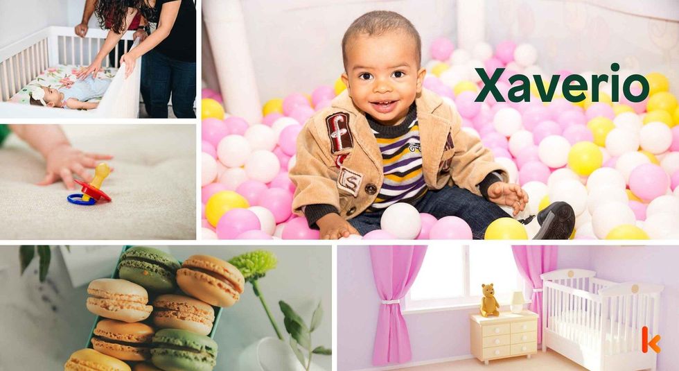 Baby name Xaverio - cute baby, baby crib, pacifier, macarons & room