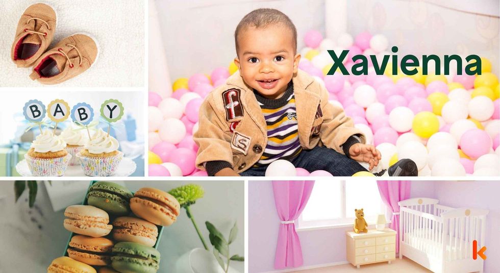 Baby name Xavienna - cute baby, shoes, cupcake, macarons & room