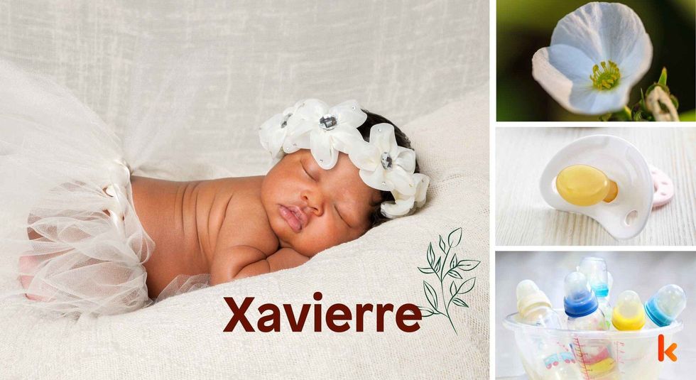 Baby name Xavierre - cute baby, flower, pacifier & bottle