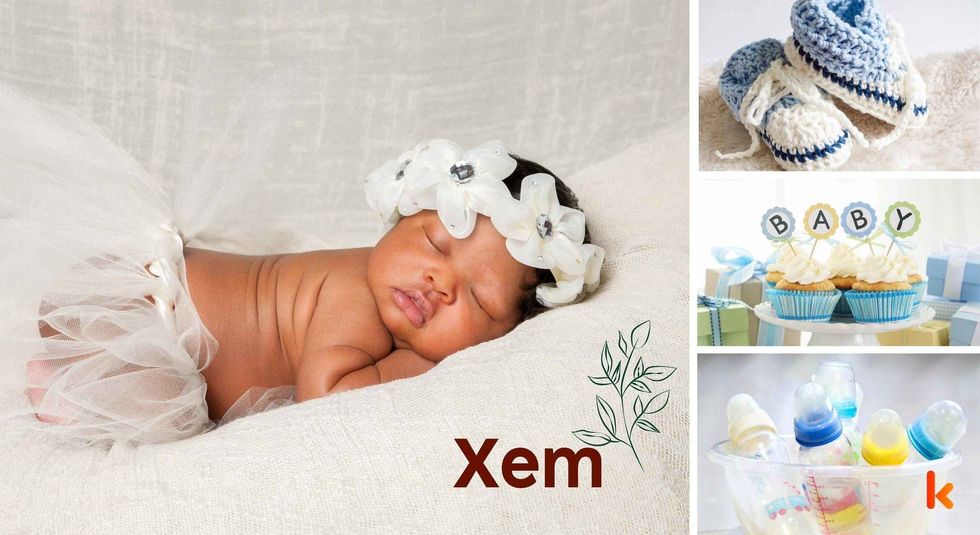 Baby name Xem - cute baby, booties, cupcake & bottle