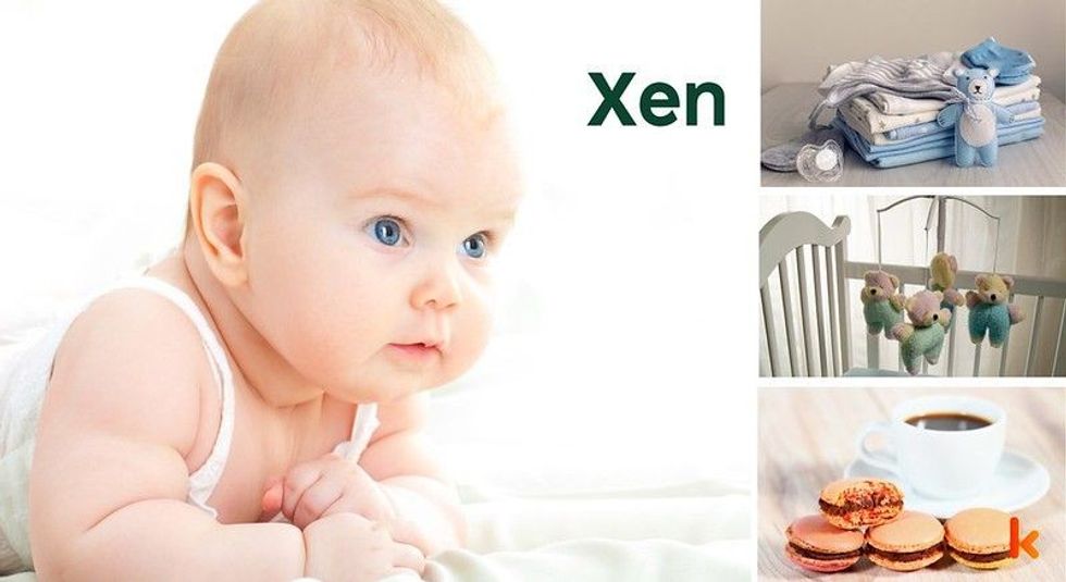 Baby name Xen - cute baby, flowers, clothes, crib, accessories and toys.