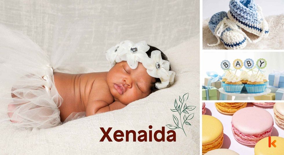 Baby name Xenaida - cute baby, booties, cupcake & macarons
