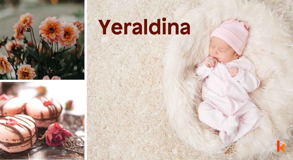 Baby name Yeraldina - cute baby, flowers, macarons