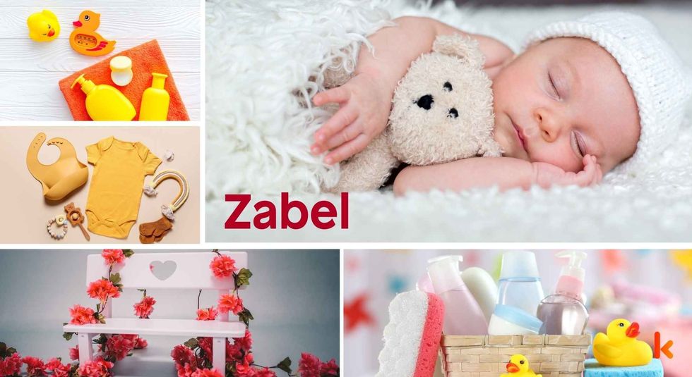 Baby name Zabel - cute baby, accessories, clothes & bench