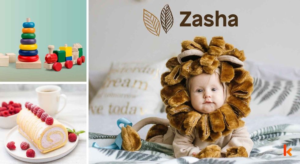 Baby name Zasha - cute baby, toys & cake.