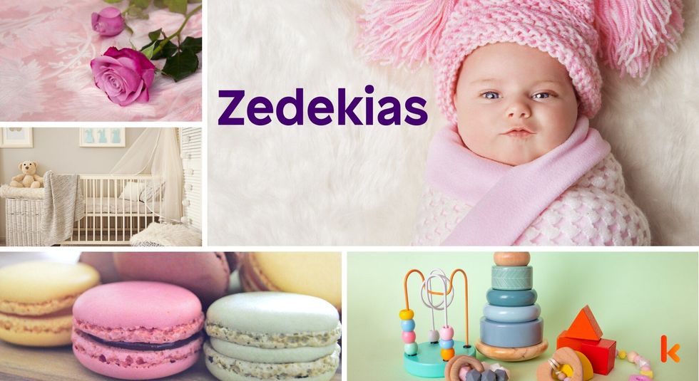 Baby name Zedekias - cute baby, toys, macarons, crib, roses