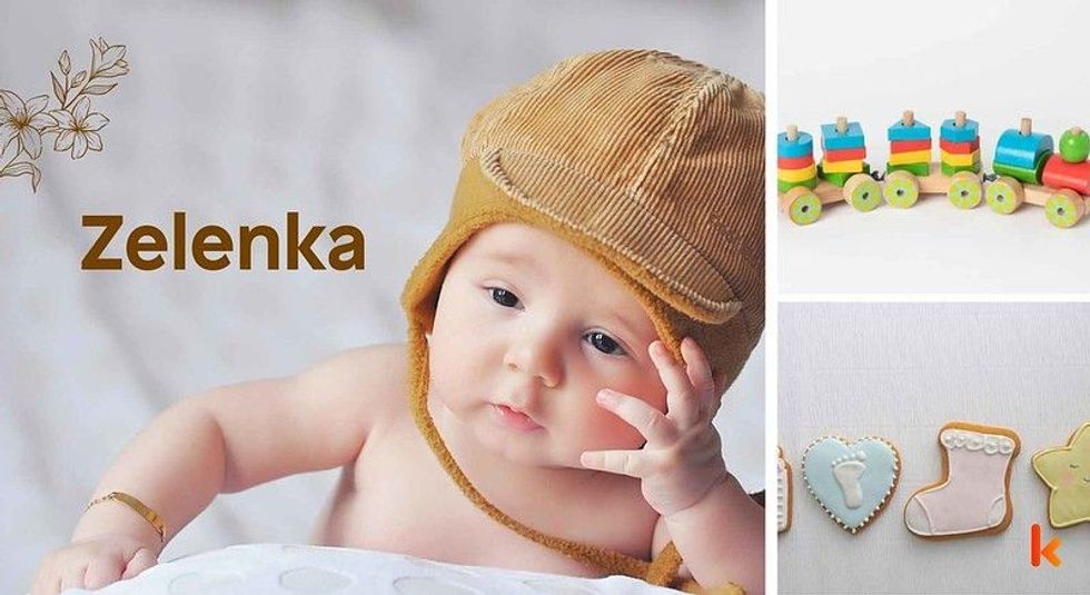 Baby Name Zelenka - cute baby, cookies, toys.