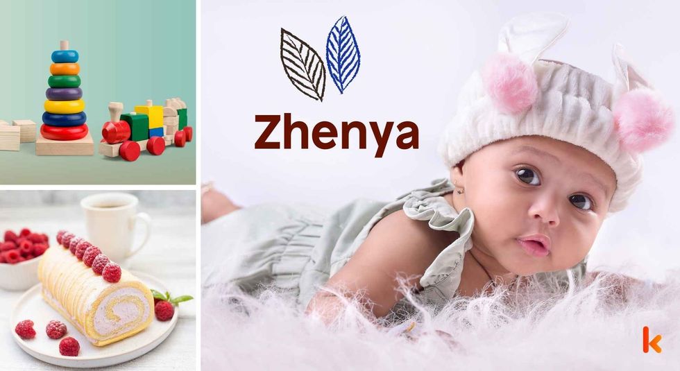 Baby name Zhenya - cute baby, toys & cake.