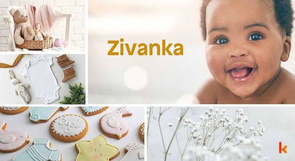 Baby Name Zivanka - cute baby, baby clothes, teddy toy, cookies.