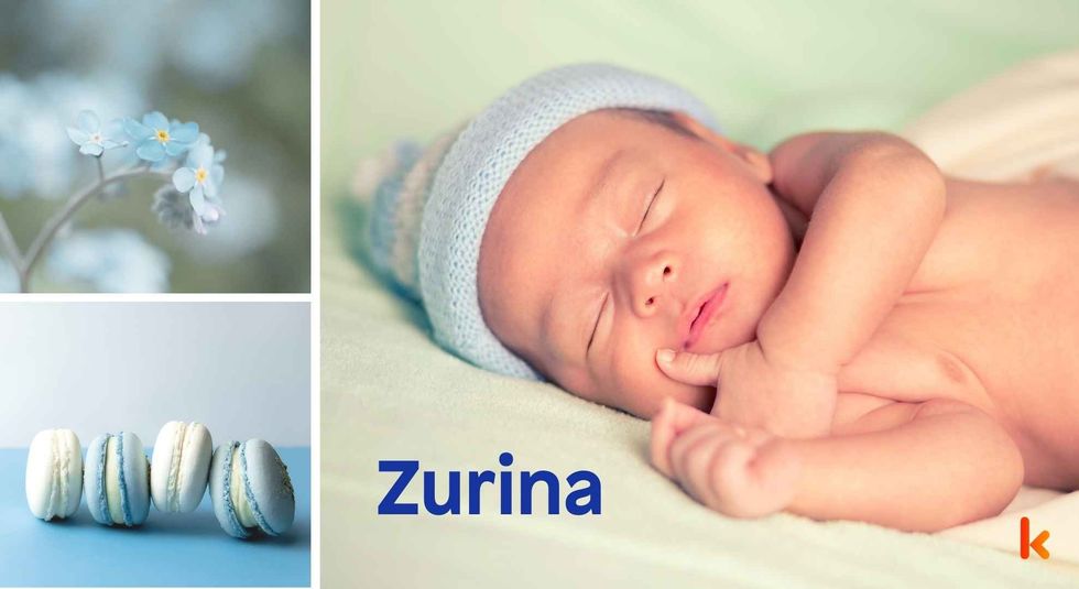 Baby name Zurina - cute baby, flowers, macarons