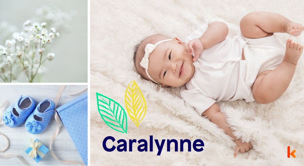 Baby Names Caralynne - Cute baby, bow headband, blue booties& gift.