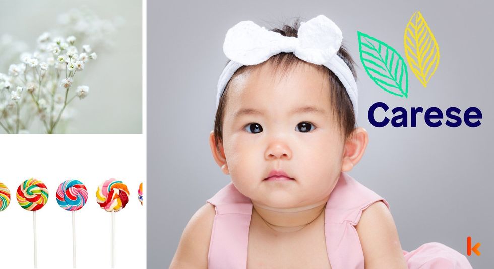 Baby Names Carese- Cute baby, white headband bow.