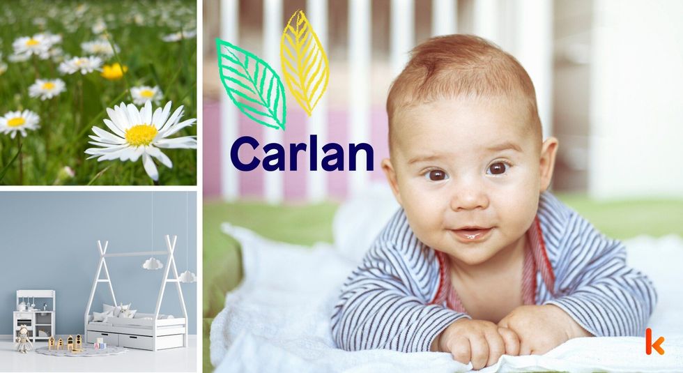 Baby Names Carlan - Cute baby, smiling, crib.