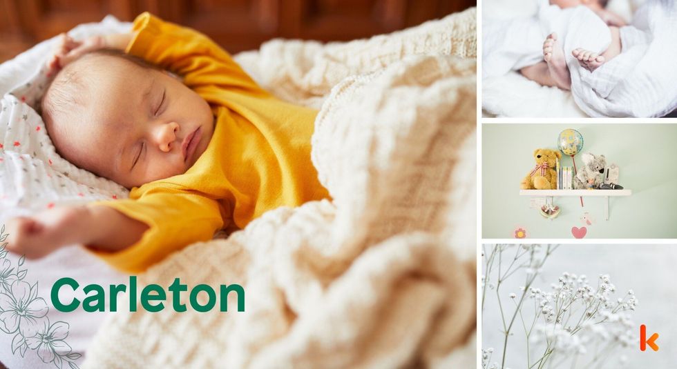 Baby Names Carleton - Cute baby sleeping , yellow shirt & wool blanket.